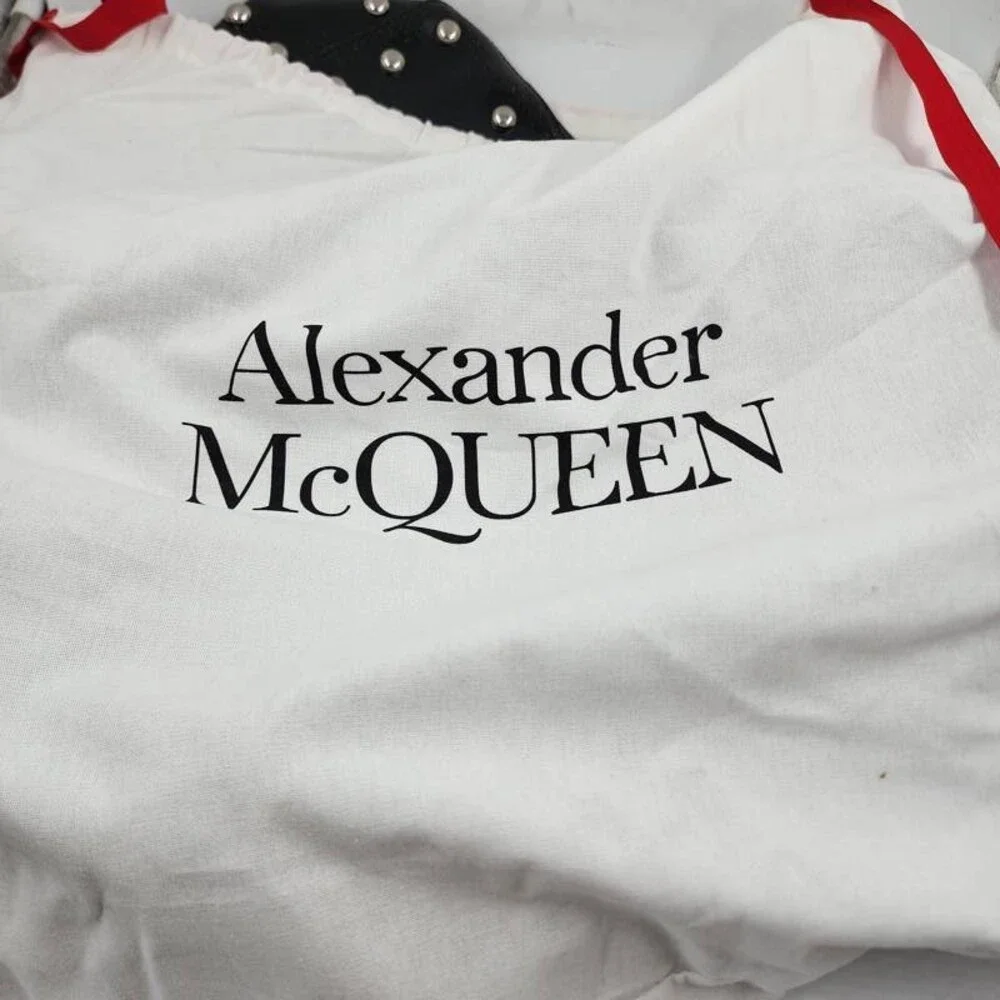 Alexander McQueen Crackled Leather Messenger Bag Men's L Black/Caramel/Silver